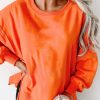 Women's Carrot Orange Exposed Seam Drop Shoulder Sweatshirt with Slits - Image 6