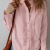 Women's Light Pink Pleated Button-Up Loose Fit Casual Shirt - Image 6