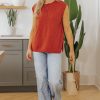 Women's Orange Solid Color Split V Neck Short Sleeve Sweater - Casual Chic - Image 7