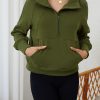 Women's Moss Green Quarter Zip Sweatshirt with Kangaroo Pocket - Image 5