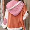 Women's Coral Quilted Textured Patchwork Hooded Jacket - Image 3