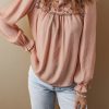 Gossamer Pink Floral Embroidered Blouse with Flounce Sleeves - Elegant Women's Top - Image 6