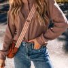 Women's Chestnut Textured Knit Henley Long Sleeve Top - Image 7