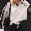 Women's Loose Fit White Striped Color Block Exposed Seam Sweatshirt - Image 4