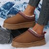 Women's Chestnut Contrast Print Suede Plush Lined Snow Boots for Winter - Image 4