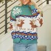 Women's Canton Christmas Reindeer Snowflake Colorblock Turtleneck Sweater - Image 4