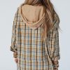 Women's Ashleigh Blue Waffle Knit Patchwork Hooded Plaid Shacket - Image 2