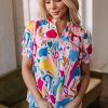 Women's Multicolour Abstract Print Blouse with Lace Detail and Shirred Short Sleeves - Image 7