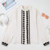 Elegant Women's Beige Floral Embroidered Stand Neck Buttoned Shirt - Image 7