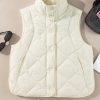 Women's Beige Quilted High Neck Button Up Pocket Vest Coat - Stylish and Warm Outerwear - Image 3