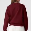 Women's Burgundy Solid Fleece Lined Drop Shoulder Terry Sweatshirt - Image 9