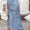 Women's Beau Blue High Waist Denim Maxi Skirt with Button Front and Side Pockets - Image 3