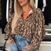 Women's Light French Beige Oversized Leopard Print Balloon Sleeve Casual Shirt - Image 6