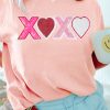Women's Pink Sequin Heart XOXO Patched Graphic T-Shirt for Valentine's Day - Image 2