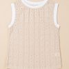 Women's Oatmeal Floral Textured Crew Neck Sleeveless Tank Top - Image 5