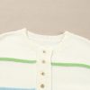 Women's White Rainbow Stripes Drop Shoulder Baggy Henley Sweater - Image 9