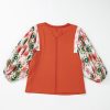 Women's Desert Gold Floral Puff Sleeve Blouse - Elegant Patchwork Design - Image 7