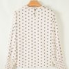 Women's Elegant Apricot Polka Dot Print Blouse with Frilled Collar and Lantern Sleeves - Image 8