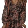 Women's Vintage Floral Puff Sleeve V Neck Smock Waist Dress - Image 7