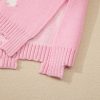 Women's Pink Pearl Beaded Bowknot Pattern Distressed Split Hem Sweater - Image 10