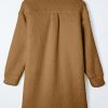 Women's Khaki Teddy Coat with Contrast Flap Pockets - Cozy Single Breasted Outerwear - Image 7