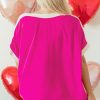 Women's Rose Red Oversized Color Block Boat Neck Tunic Blouse - Casual Summer Top - Image 2