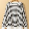 Women's Black Stripe Raglan Sleeve Loose Fit Sweatshirt with Side Slits - Image 7