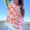 Women's Orange Floral and Dotted Colorblock Open Front Cardigan - Image 2