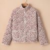 Women's Pink Floral Print Stand Neck Coat with Contrast Edge Detail - Image 11