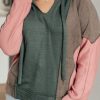 Plus Size Women's Breen Colorblock Patchwork V Neck Hoodie - Image 2