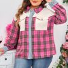 Women's Red Plaid Waffle Knit Patchwork Plus Size Shirt - Image 3