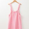 Women's Pink Stripe Knotted Strap Patched Pocket Casual Romper - Image 15