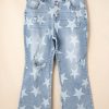 Trendy Sky Blue Star Printed Plus Size Jeans with Multi Buttons and Slit Knee - Image 3