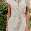 Women's Jet Stream Textured Zipped Front V Neck Collared Casual Romper - Image 9