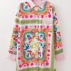 Women's Multicolor Boho Floral Print Buttoned Long Sleeve Shirt Dress - Image 6