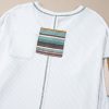 Women's White Striped Patchwork Exposed Seam Waffle Knit Long Sleeve Top - Image 7