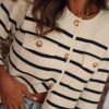 Women's Classic Black Stripe Flap Pocket Buttoned Cardigan Sweater - Image 11