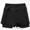 Women's Black Solid Pocketed Crossover High Waist Swim Skort - Image 13