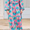 Plus Size Sky Blue Floral Allover Print Shirred Square Neck Maxi Dress - Image 6