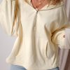 Women's Beige Fleece Lined Half Zip Pullover Hoodie - Image 7