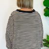 Women's Casual Black Stripe Loose Drop Shoulder Long Sleeve Top - Image 2