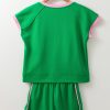 Women's Bright Green Two Tone Contrast Textured Crewneck Tee and Shorts Set - Image 11