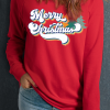 Women's Red Merry Christmas Graphic Crew Neck Pullover Sweatshirt - Image 2