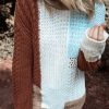 Women's Khaki Colorblock Patchwork Sweater - Textured Knit Design for Winter - Image 3