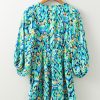 Chic Green Abstract Print Puff Sleeve V Neck High Waist Romper for Women - Image 11