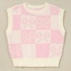 Women's Pink Preppy Bow Detail Checkered Sweater Vest for Stylish Layering - Image 8