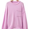 Women's Pink Raw Edge Ribbed Detail Drop Shoulder Sweater - Casual Chic for Winter - Image 13