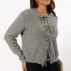 Women's Philippine Gray Ribbed Knit Bow Front Buttoned Cardigan - Elegant and Cozy - Image 5