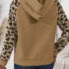 Women's Light French Beige Leopard Print Patchwork Raglan Sleeve Half Buttons Hoodie - Image 2