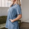 Women's Beau Blue Short Sleeve Collared Denim Mini Dress with Patched Pockets - Image 3